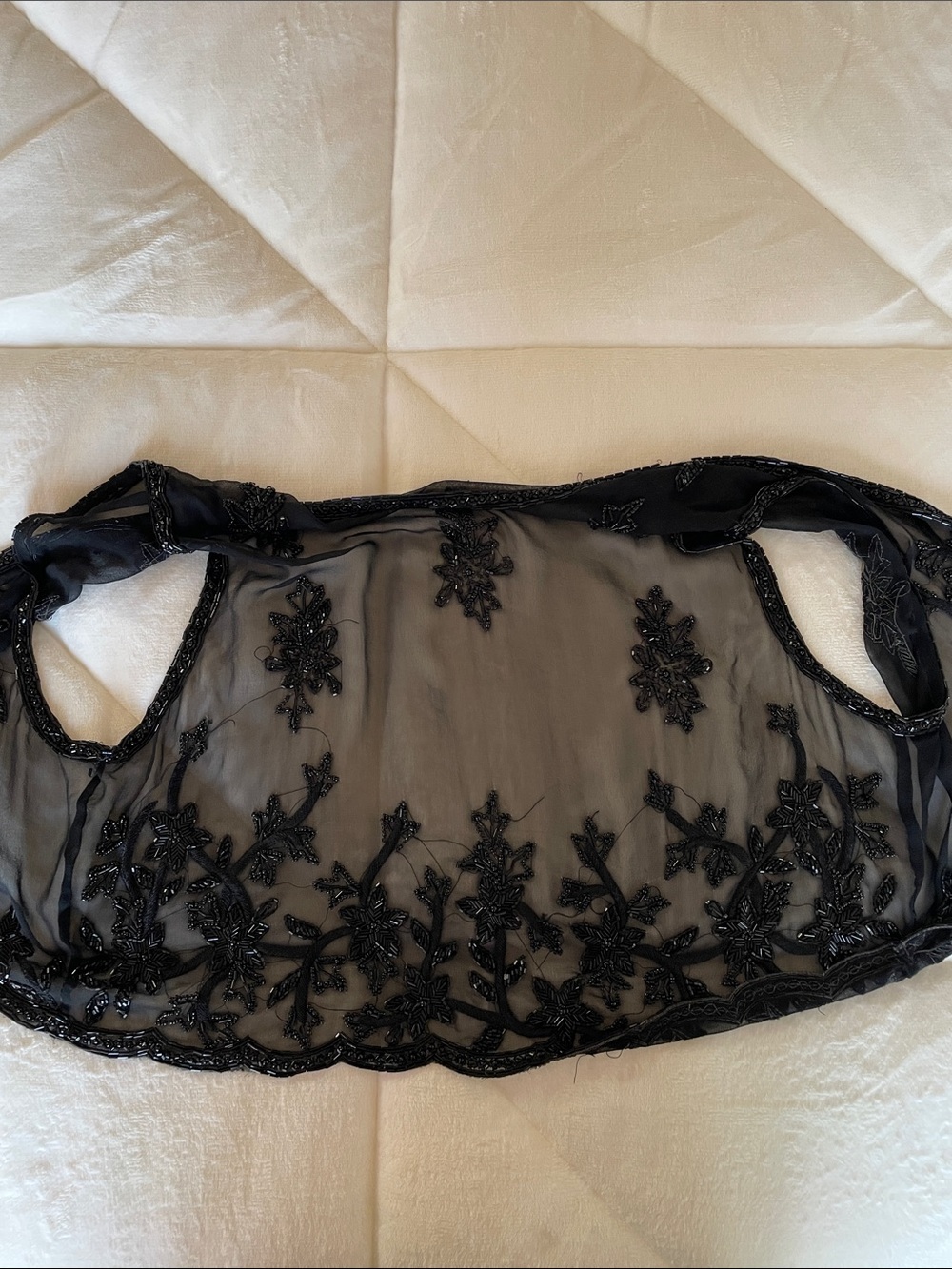 Vintage Embroidered Sheer Silk Black Beaded Vest Top - Picture 7 of 8
